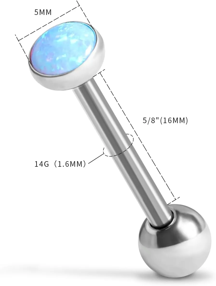 Tongue Rings G23 Titanium Opal Tongue Barbells 14G Tongue Piercing Jewlery for Women Men