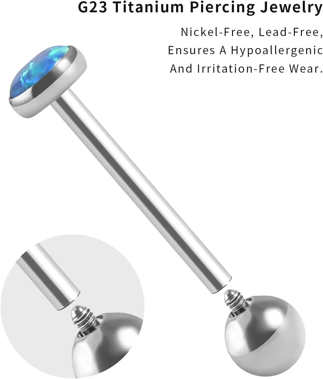 Tongue Rings G23 Titanium Opal Tongue Barbells 14G Tongue Piercing Jewlery for Women Men
