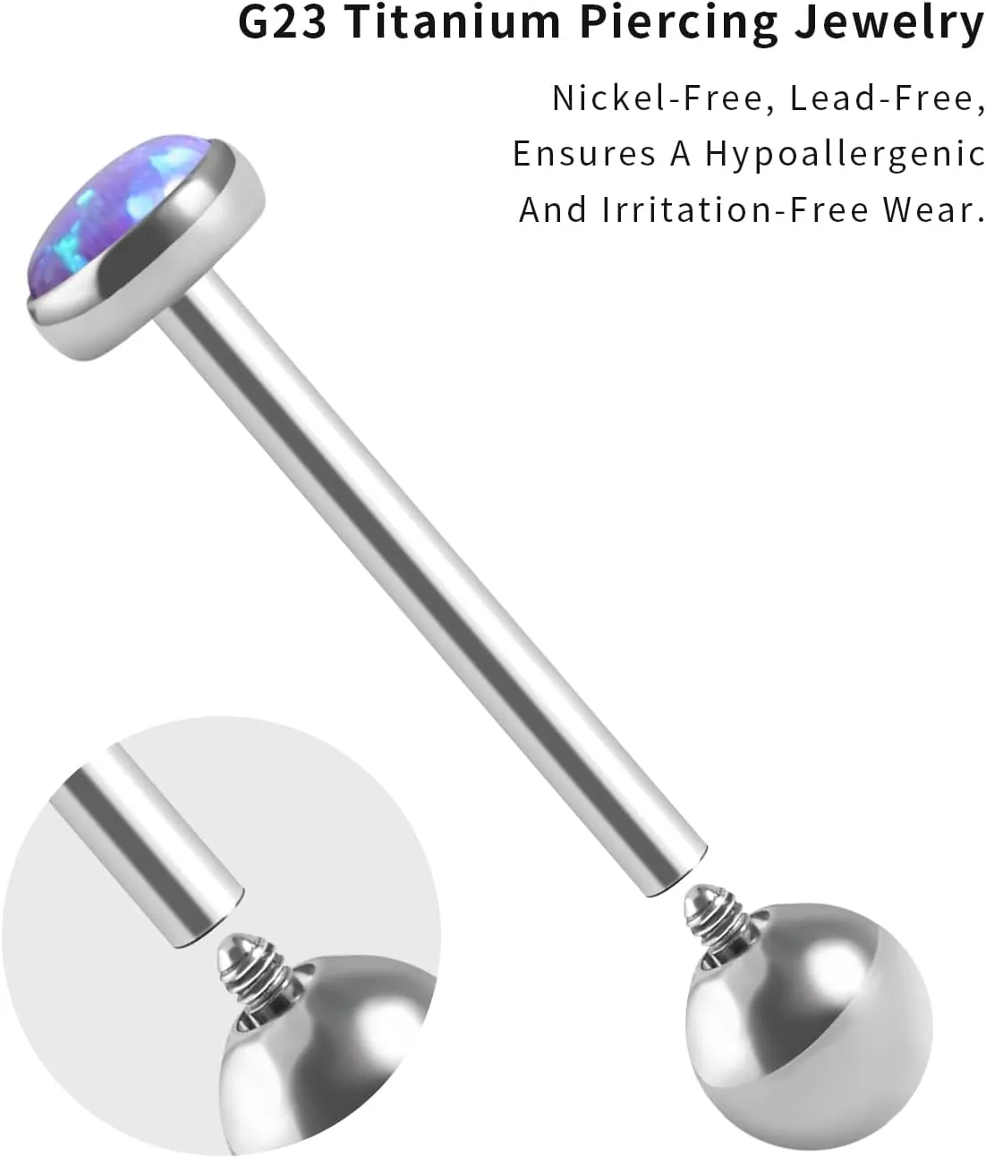 Tongue Rings G23 Titanium Opal Tongue Barbells 14G Tongue Piercing Jewlery for Women Men