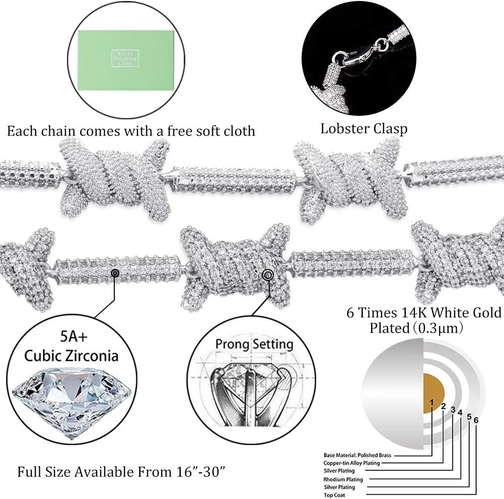 TOPGRILLZ 10mm Barbed Wire Link Bracelet for Men 6 Times 14K Gold Filled Hip Hop Rapper Accessory