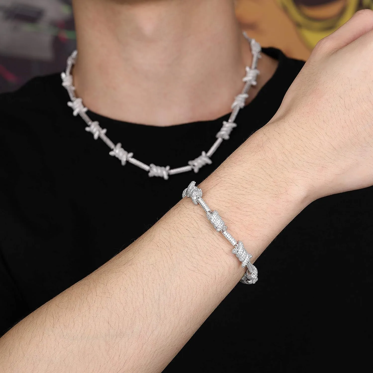 TOPGRILLZ 10mm Barbed Wire Link Bracelet for Men 6 Times 14K Gold Filled Hip Hop Rapper Accessory