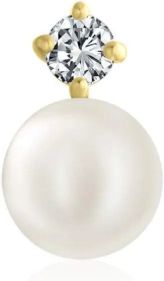 Traditional Tiny Minimalist CZ Accent Real 10-14K Gold White Freshwater Cultured Pearl Stud Earrings Helix Cartilage Ear Lobe For Women Screw Back