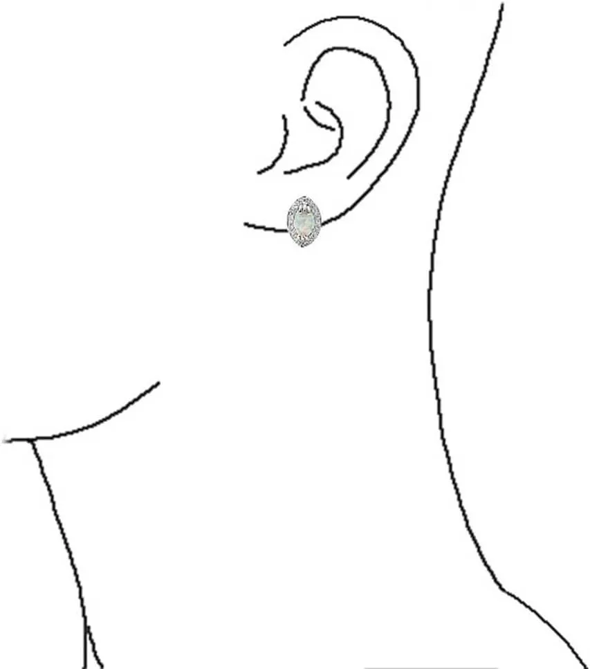 Traditional Victorian Style White Teardrop Oval Created Opal Stud Earrings For Women .925 Sterling Silver Halo October Birthstone