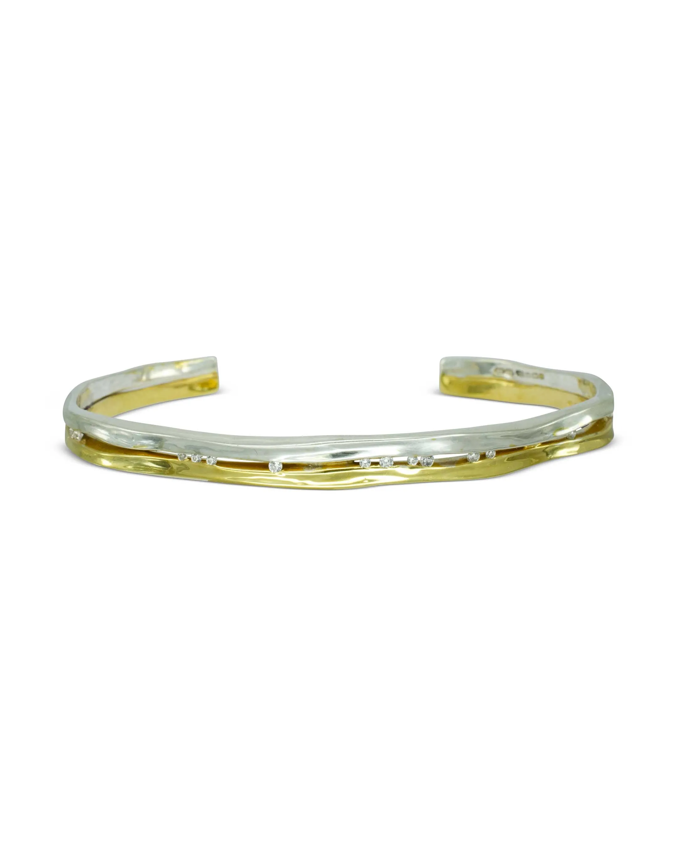 Trap Mixed Metal Solid Gold Diamond Bangle
