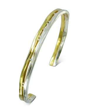 Trap Mixed Metal Solid Gold Diamond Bangle