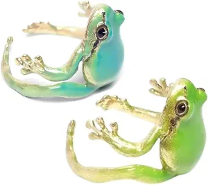 Tree Frog Ring for Women - Cute Blue Green Frog Ring, Adjustable Open Finger Ring - Funny Gift Jewelry