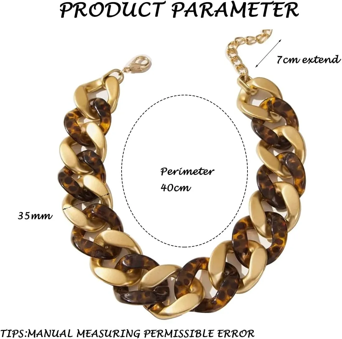 Trendy Chunky Chain Link Choker and Earrings Set,Statement Big Collar Acrylic Necklace and Large Earrings, Resin, No Gemstone