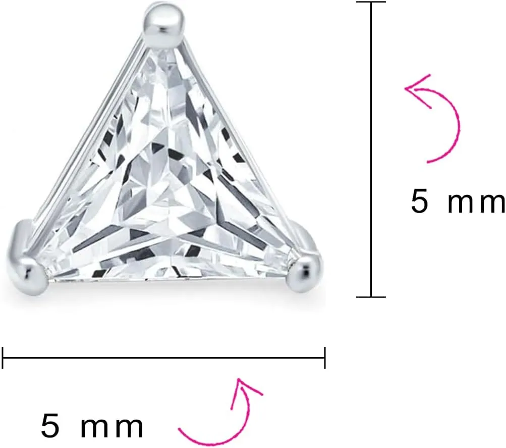Triangle Shape Cubic Zirconia AAA CZ Trillion Cut Stud Earrings For Men Women Yellow Gold Plated .925 Sterling Silver 3 Prong Set 5 6 7 8 9 10 MM
