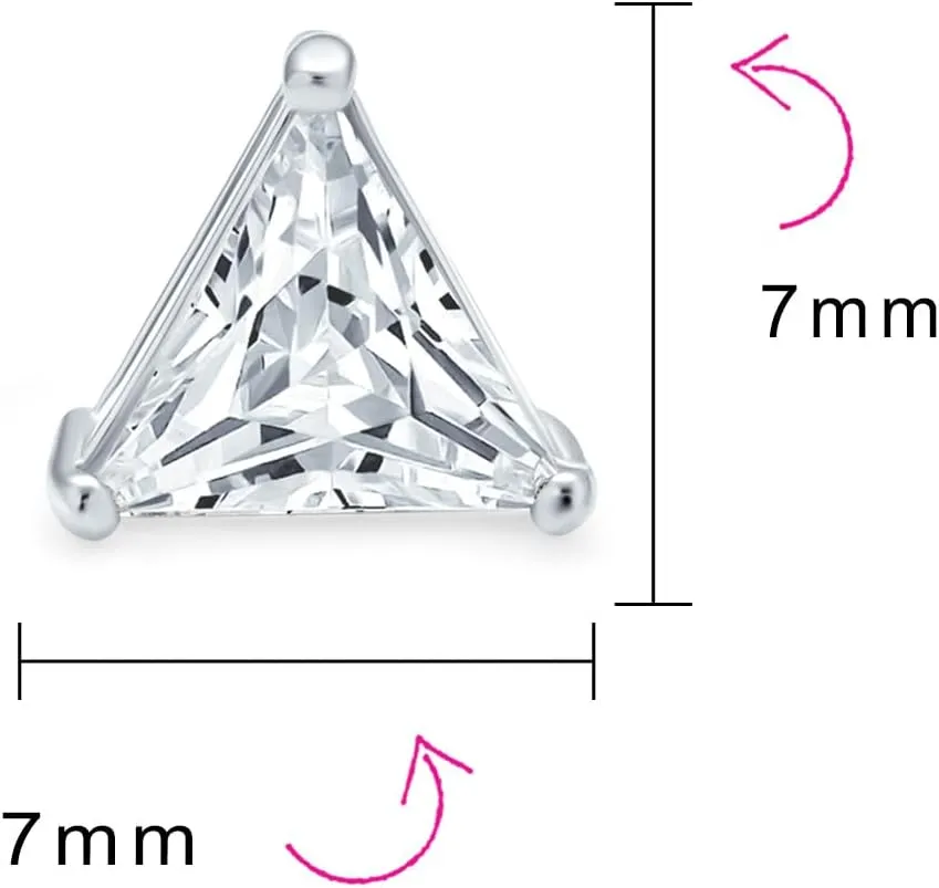 Triangle Shape Cubic Zirconia AAA CZ Trillion Cut Stud Earrings For Men Women Yellow Gold Plated .925 Sterling Silver 3 Prong Set 5 6 7 8 9 10 MM