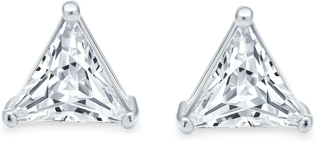 Triangle Shape Cubic Zirconia AAA CZ Trillion Cut Stud Earrings For Men Women Yellow Gold Plated .925 Sterling Silver 3 Prong Set 5 6 7 8 9 10 MM