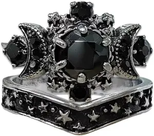Triple Moon Goddess Ring Set Black Crystal Star Wicca Pagan Cresent For Women Wedding Engagement Wiccan Jewelry