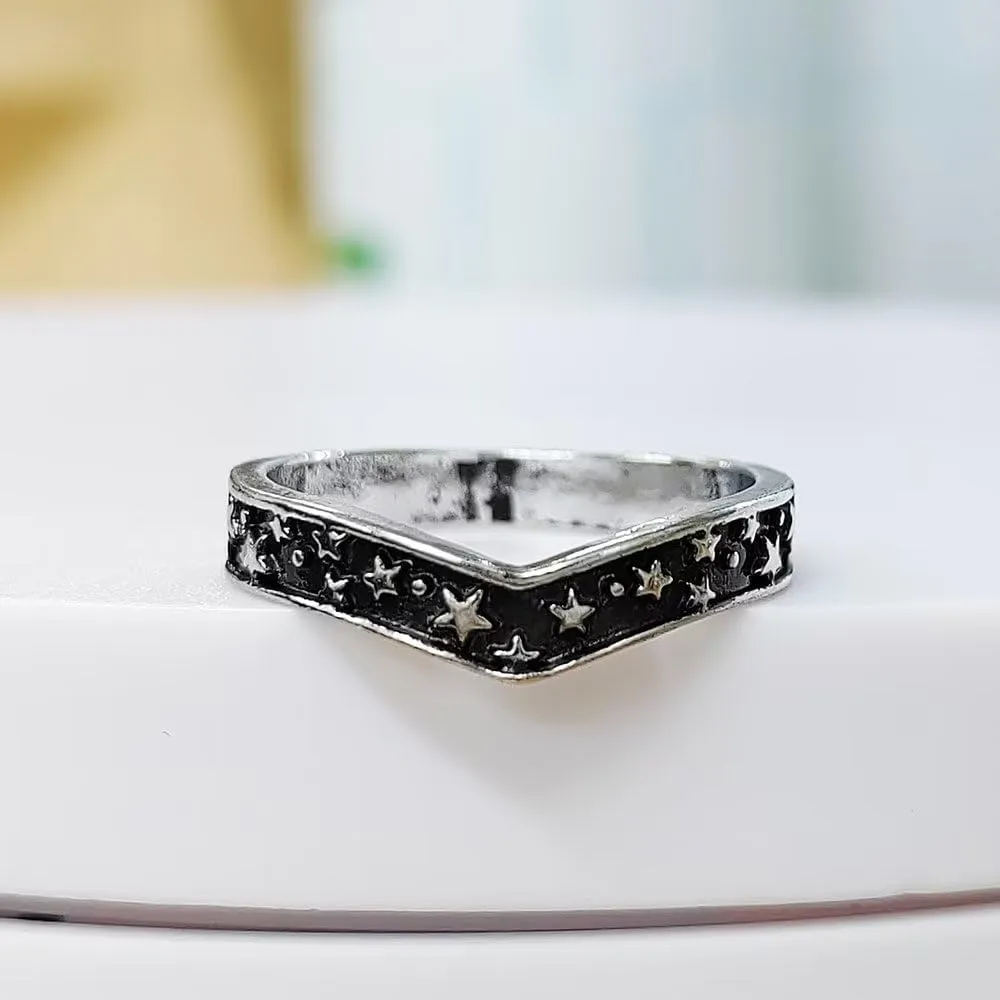 Triple Moon Goddess Ring Set Black Crystal Star Wicca Pagan Cresent For Women Wedding Engagement Wiccan Jewelry