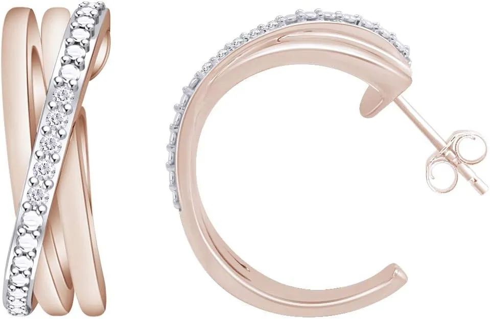 Twisted and Crossover Hoop Earrings for Women Round Natural Diamond Infinity Swirled Loop Jewelry in 14K Gold Plated Sterling Silver (0.04 Cttw, I2-I3 Clarity, I-J Color)