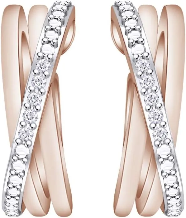 Twisted and Crossover Hoop Earrings for Women Round Natural Diamond Infinity Swirled Loop Jewelry in 14K Gold Plated Sterling Silver (0.04 Cttw, I2-I3 Clarity, I-J Color)