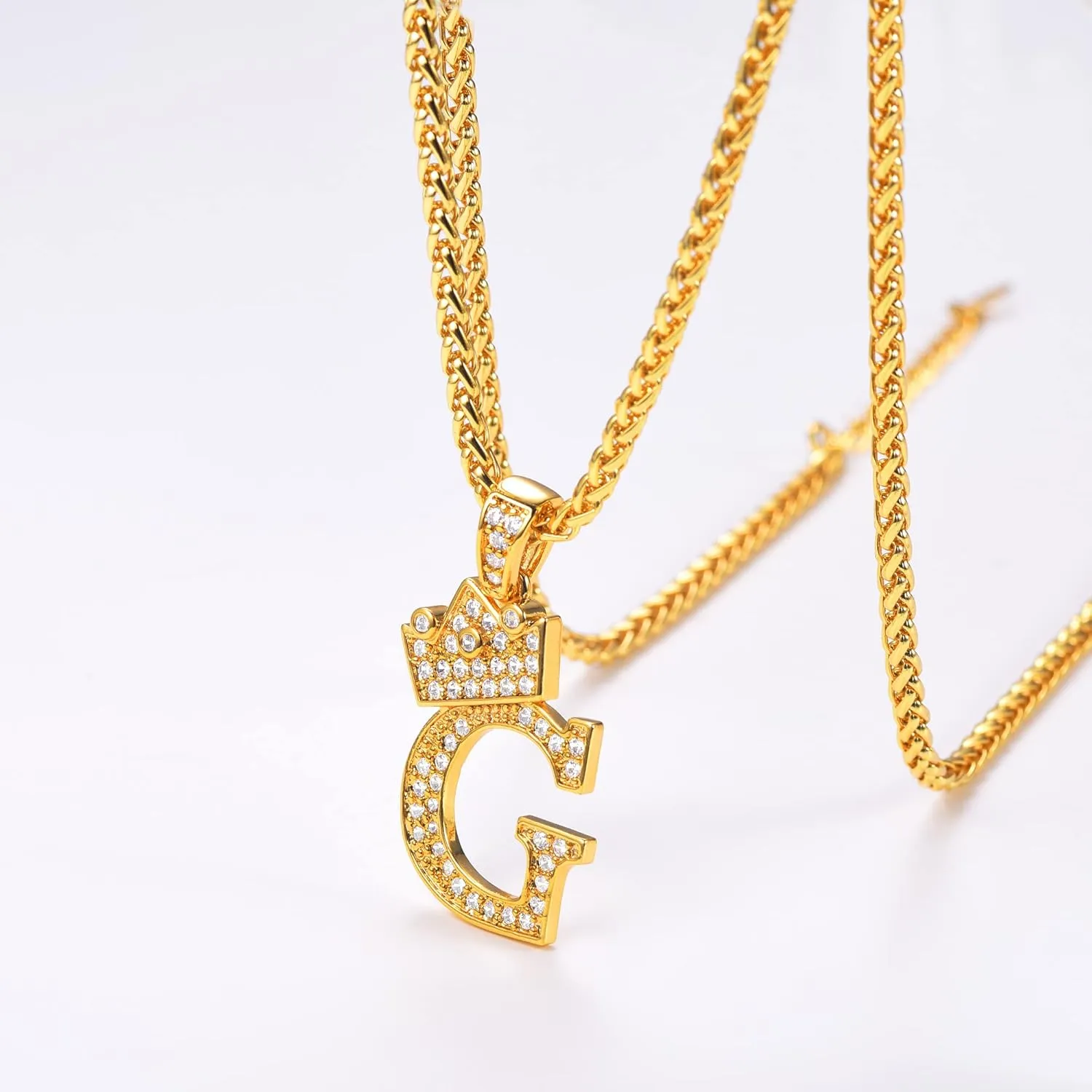 U7 Crown Initial A-Z Necklace, Iced Out Letter Pendant with 22-24 Inch Chain, Men Women Bling Hip Hop Alphabet Name Jewelry Big Initials Necklaces Color Steel,Black,Gold