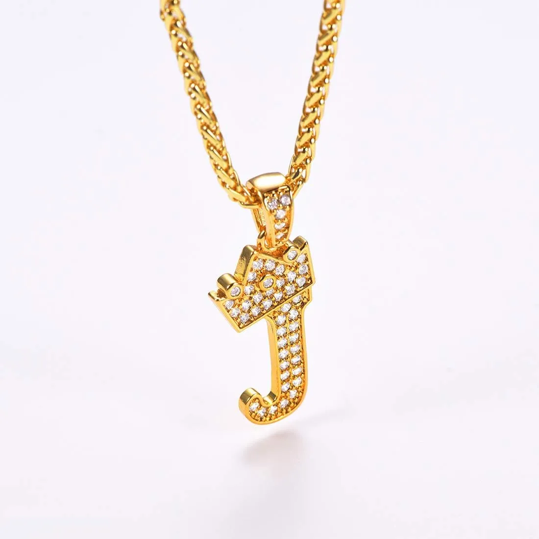 U7 Crown Initial A-Z Necklace, Iced Out Letter Pendant with 22-24 Inch Chain, Men Women Bling Hip Hop Alphabet Name Jewelry Big Initials Necklaces Color Steel,Black,Gold