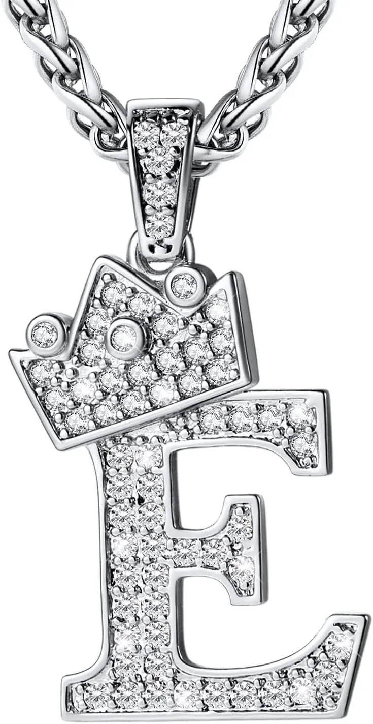 U7 Crown Initial A-Z Necklace, Iced Out Letter Pendant with 22-24 Inch Chain, Men Women Bling Hip Hop Alphabet Name Jewelry Big Initials Necklaces Color Steel,Black,Gold