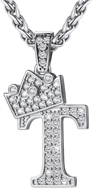 U7 Crown Initial A-Z Necklace, Iced Out Letter Pendant with 22-24 Inch Chain, Men Women Bling Hip Hop Alphabet Name Jewelry Big Initials Necklaces Color Steel,Black,Gold