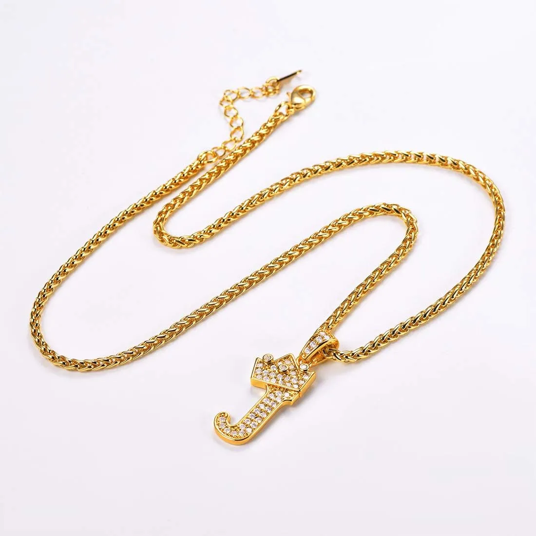 U7 Crown Initial A-Z Necklace, Iced Out Letter Pendant with 22-24 Inch Chain, Men Women Bling Hip Hop Alphabet Name Jewelry Big Initials Necklaces Color Steel,Black,Gold