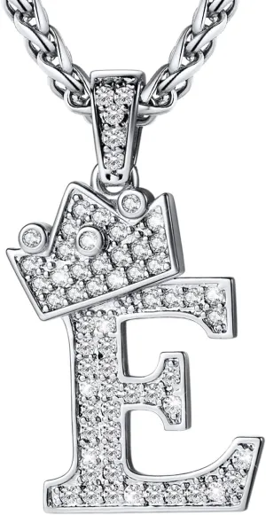 U7 Crown Initial A-Z Necklace, Iced Out Letter Pendant with 22-24 Inch Chain, Men Women Bling Hip Hop Alphabet Name Jewelry Big Initials Necklaces Color Steel,Black,Gold