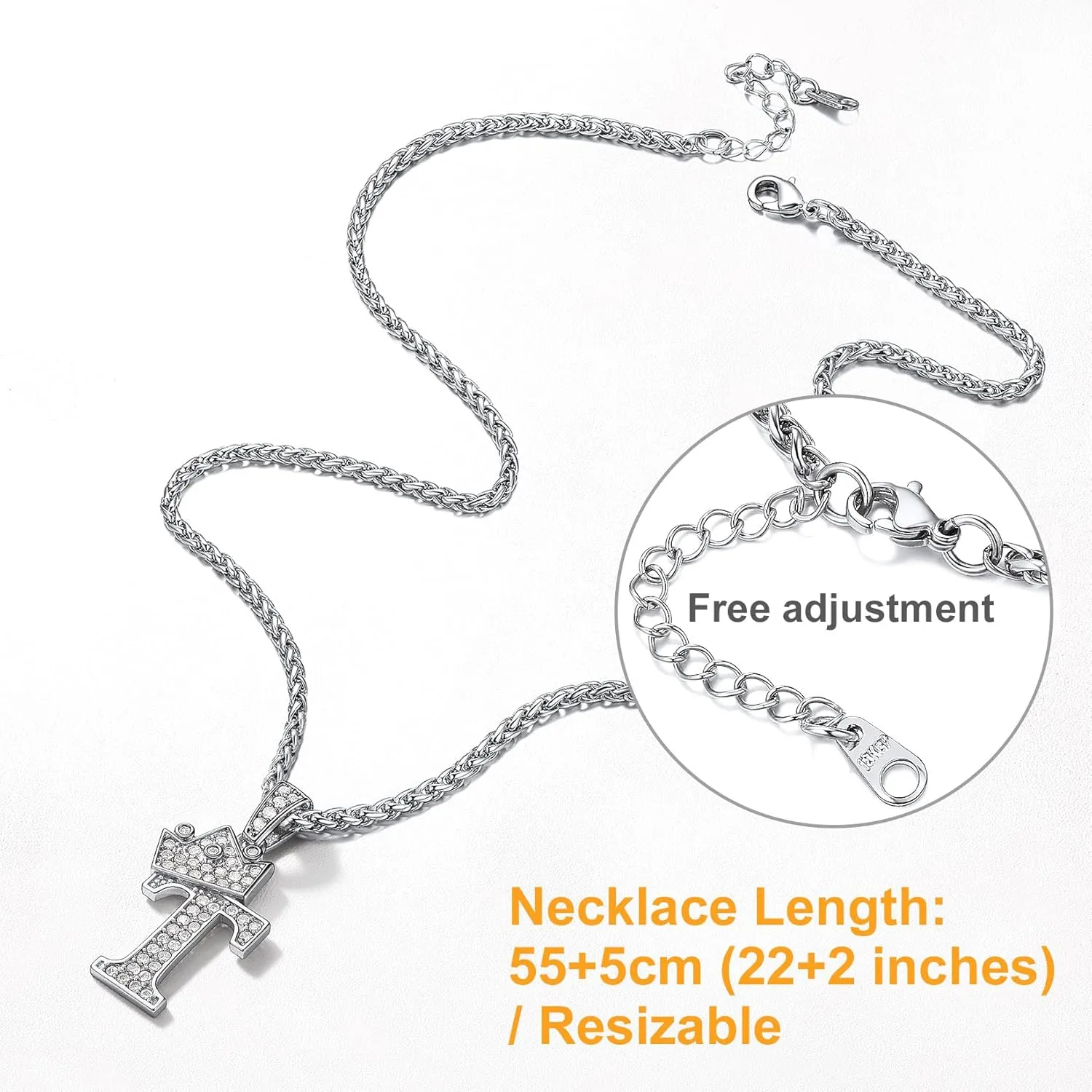 U7 Crown Initial A-Z Necklace, Iced Out Letter Pendant with 22-24 Inch Chain, Men Women Bling Hip Hop Alphabet Name Jewelry Big Initials Necklaces Color Steel,Black,Gold