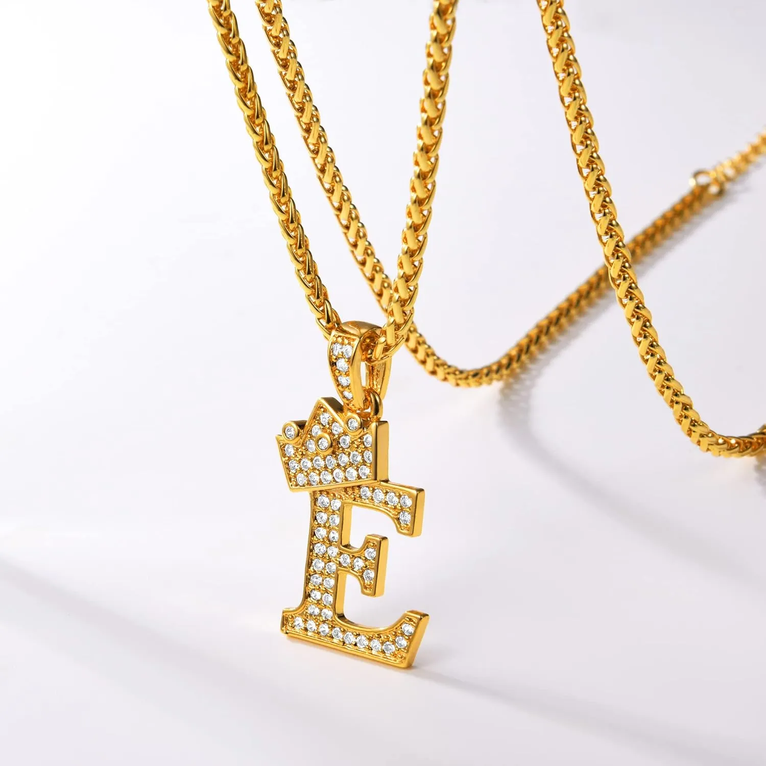 U7 Crown Initial A-Z Necklace, Iced Out Letter Pendant with 22-24 Inch Chain, Men Women Bling Hip Hop Alphabet Name Jewelry Big Initials Necklaces Color Steel,Black,Gold