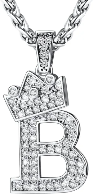 U7 Crown Initial A-Z Necklace, Iced Out Letter Pendant with 22-24 Inch Chain, Men Women Bling Hip Hop Alphabet Name Jewelry Big Initials Necklaces Color Steel,Black,Gold