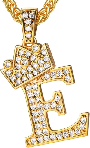U7 Crown Initial A-Z Necklace, Iced Out Letter Pendant with 22-24 Inch Chain, Men Women Bling Hip Hop Alphabet Name Jewelry Big Initials Necklaces Color Steel,Black,Gold