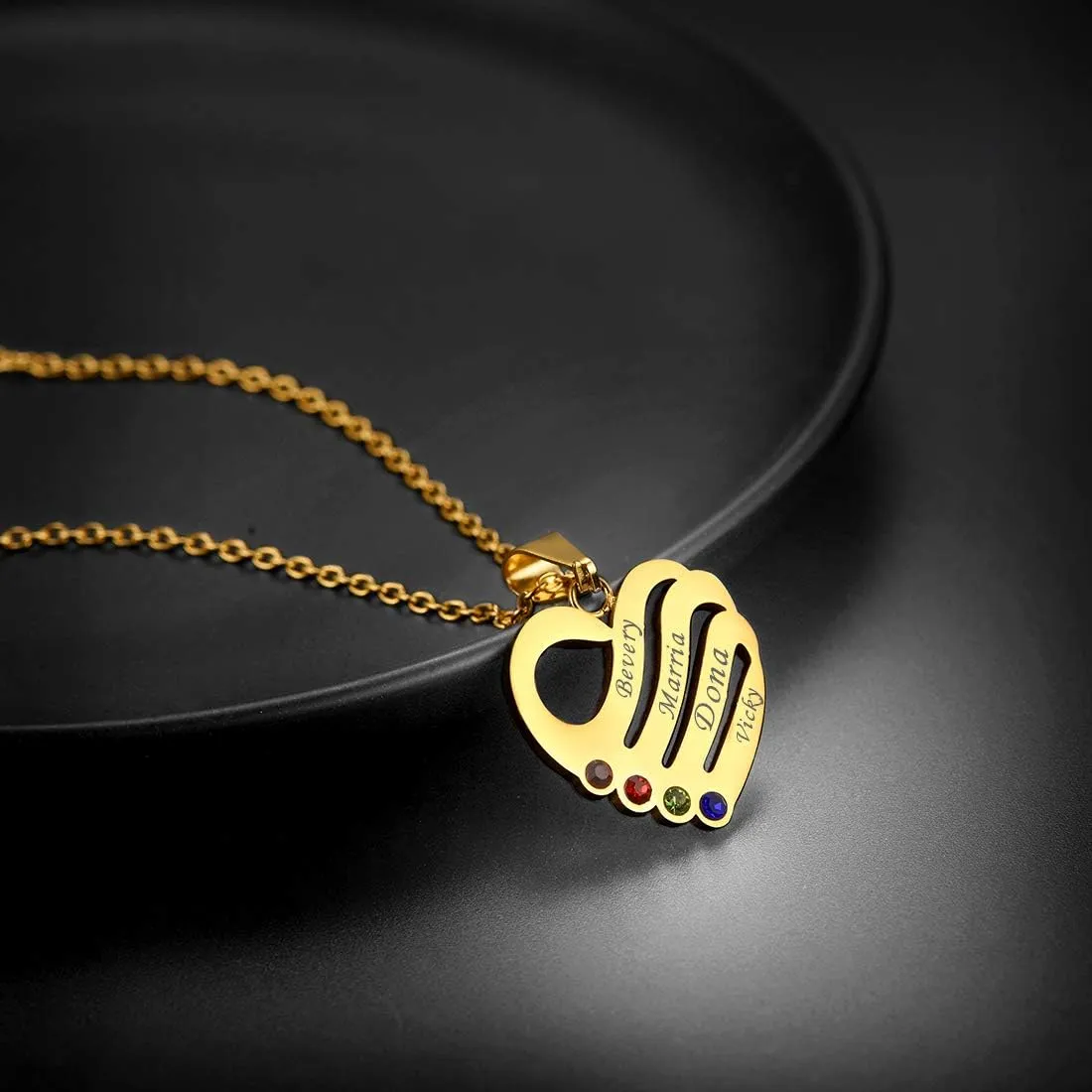 U7 Custom Name Necklace Heart Pendant with 1-5 Names and Birthstone 925 Sterling Silver 18K Gold Plated Personalized Name Plate Birth Stone Necklaces BFF Family Necklace