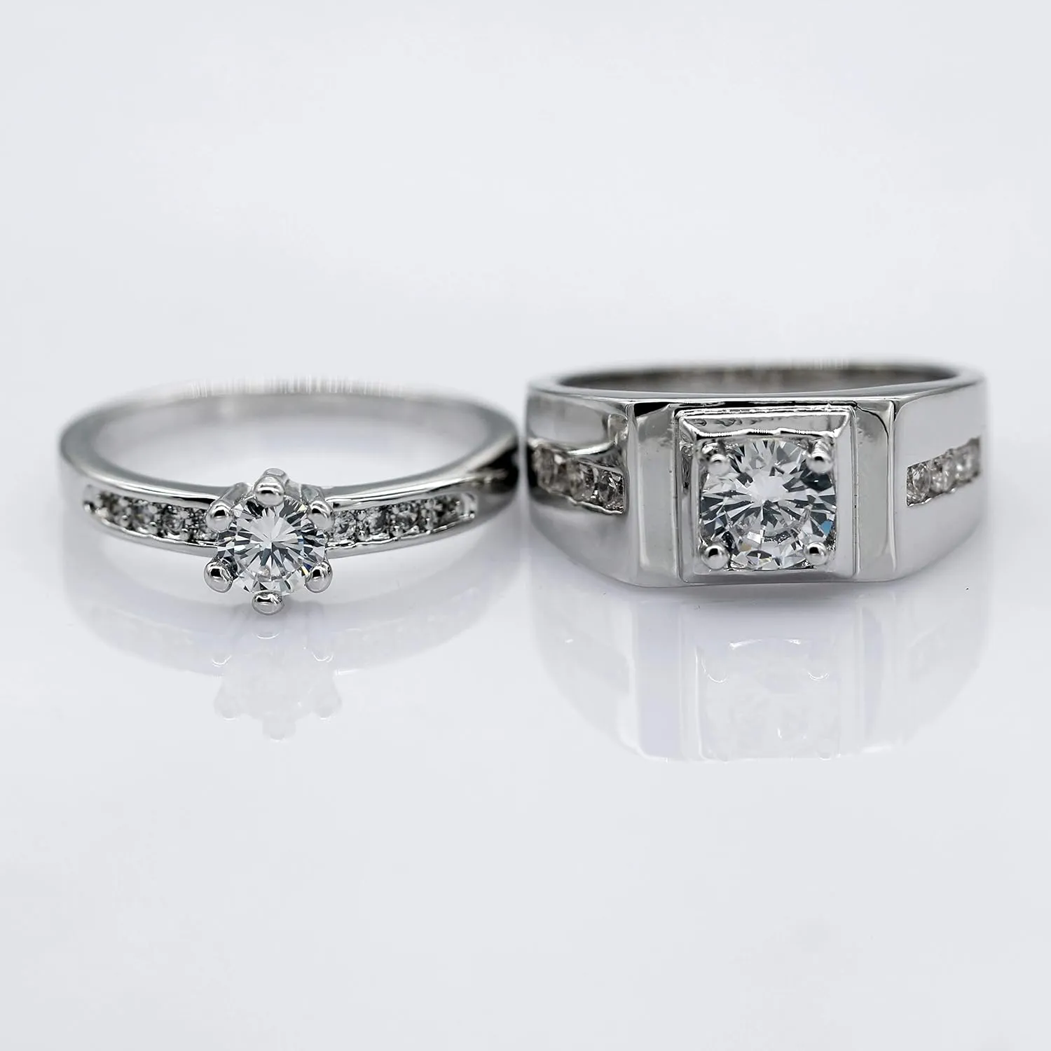 Uloveido 2 Pieces Wedding Engagement Couple Ring Set for Women and Men Valentine's Day Gift - Anniversary Promise Ring Set in Silver Color for Boyfriend and Friend J473