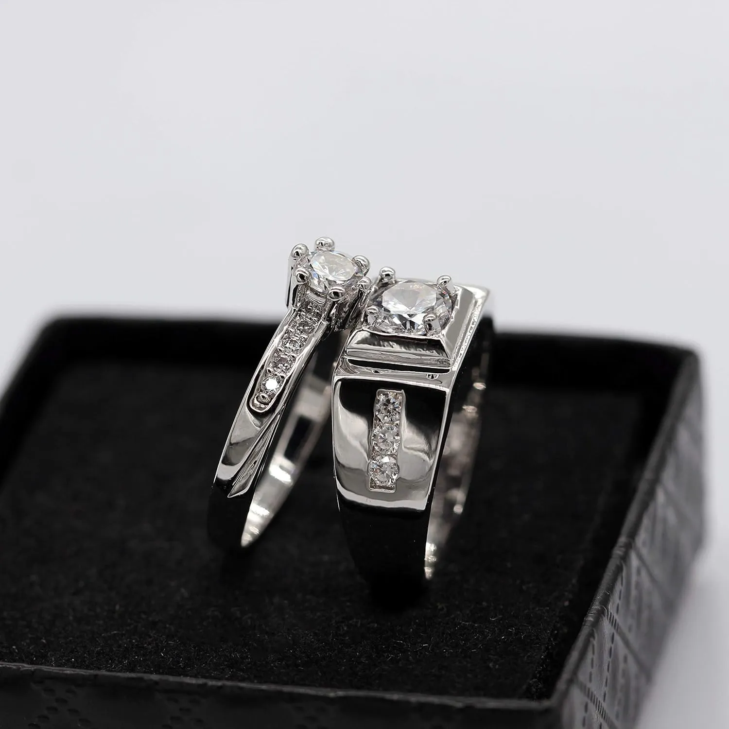 Uloveido 2 Pieces Wedding Engagement Couple Ring Set for Women and Men Valentine's Day Gift - Anniversary Promise Ring Set in Silver Color for Boyfriend and Friend J473