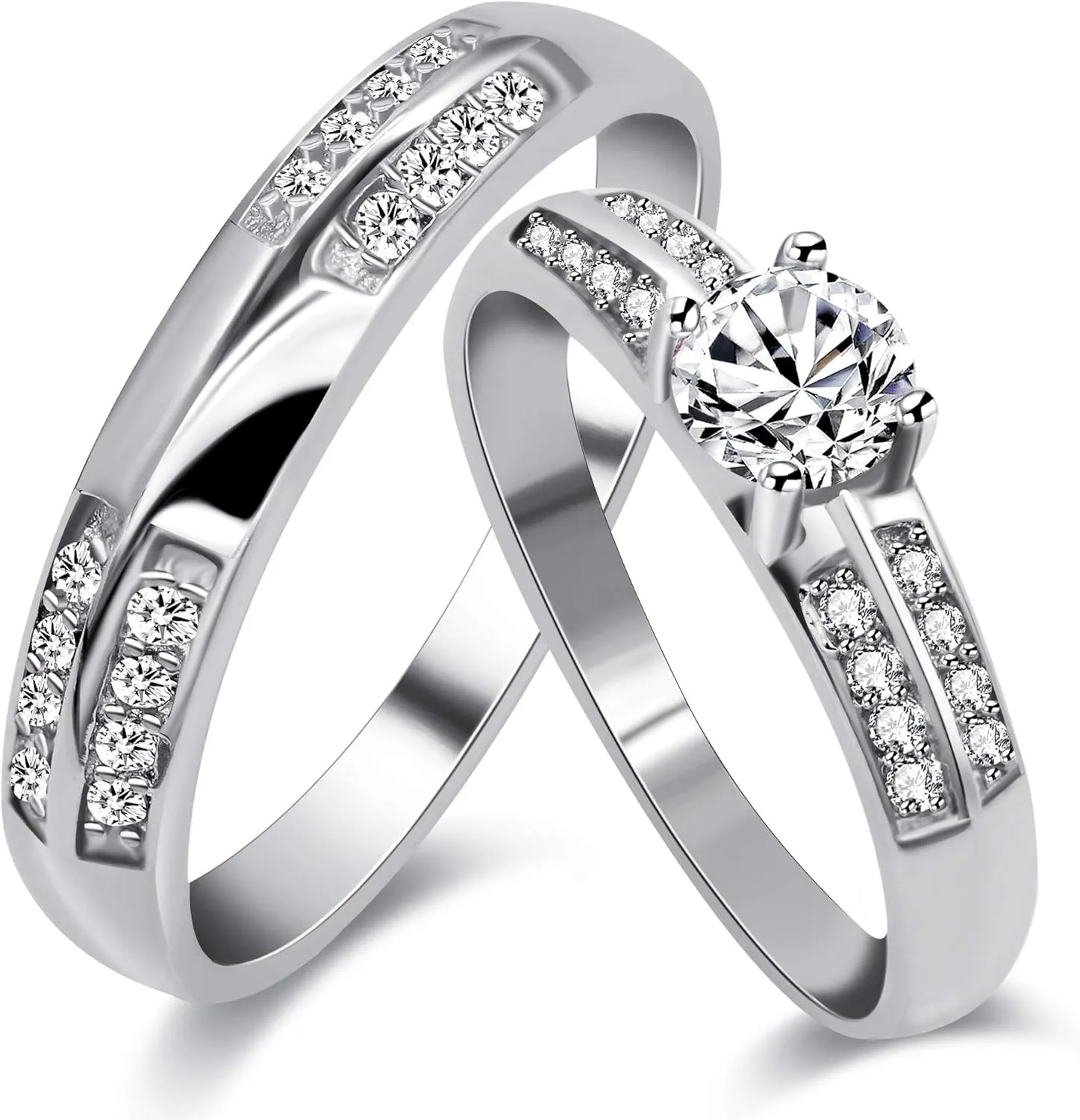 Uloveido 2 Pieces Wedding Engagement Couple Ring Set for Women and Men Valentine's Day Gift - Anniversary Promise Ring Set in Silver Color for Boyfriend and Friend J511