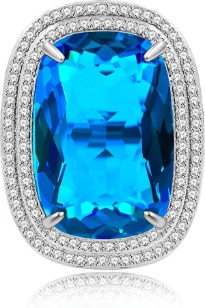 Uloveido 20x30mm Exaggerated Rectangular Cubic Zirconia Huge Stone Cocktail Party Favor Rings Platinum Plated Adjustable