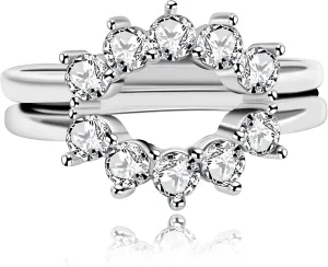 Uloveido 2pcs 925 Sterling Silver Cubic ZIrconia Curved Stackable Rings Wedding Engagement Anniversary Promise Rings Enhancer Set for Women Y1520