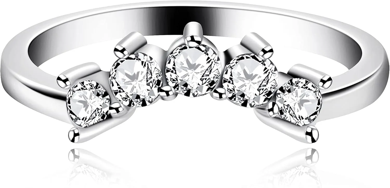 Uloveido 2pcs 925 Sterling Silver Cubic ZIrconia Curved Stackable Rings Wedding Engagement Anniversary Promise Rings Enhancer Set for Women Y1520