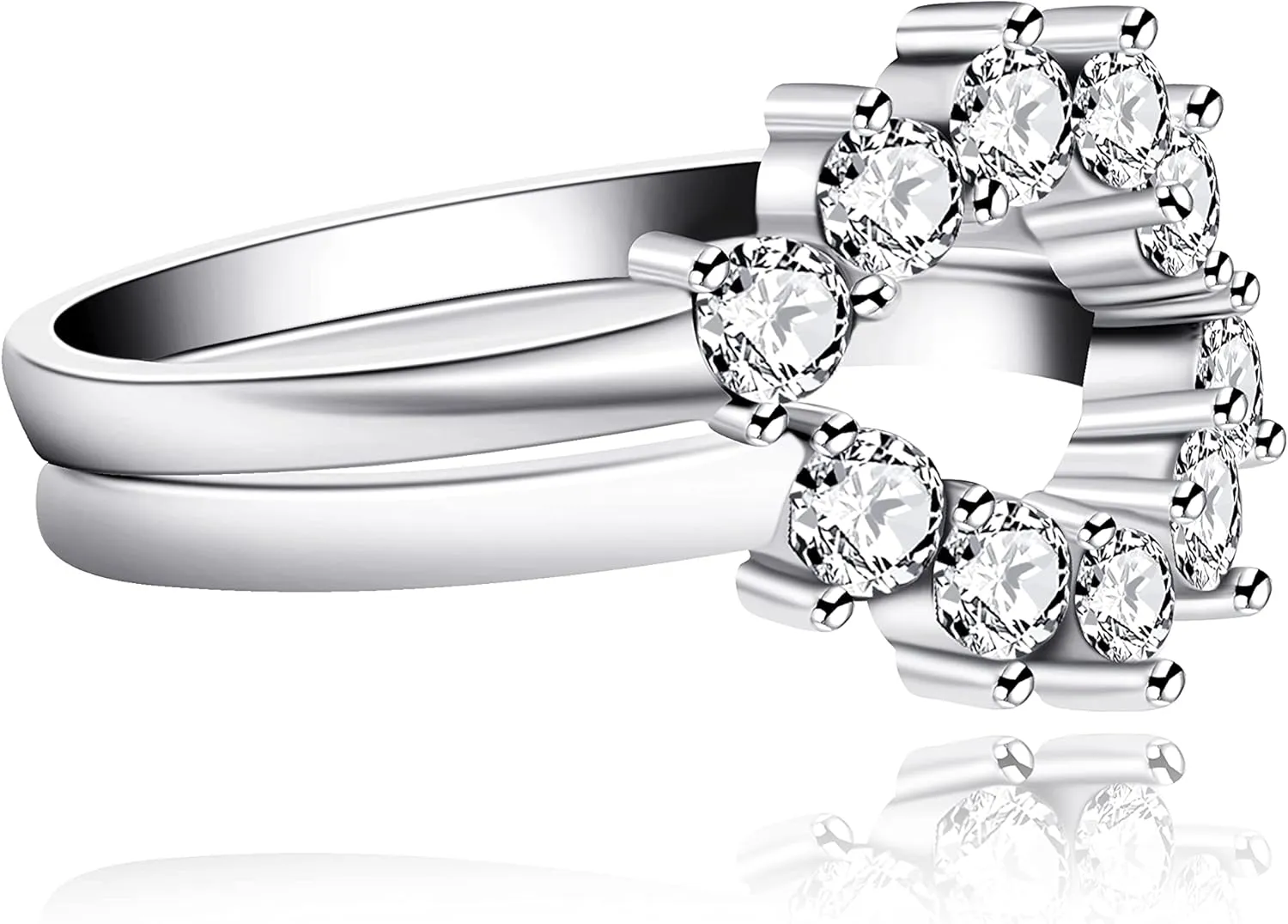Uloveido 2pcs 925 Sterling Silver Cubic ZIrconia Curved Stackable Rings Wedding Engagement Anniversary Promise Rings Enhancer Set for Women Y1520
