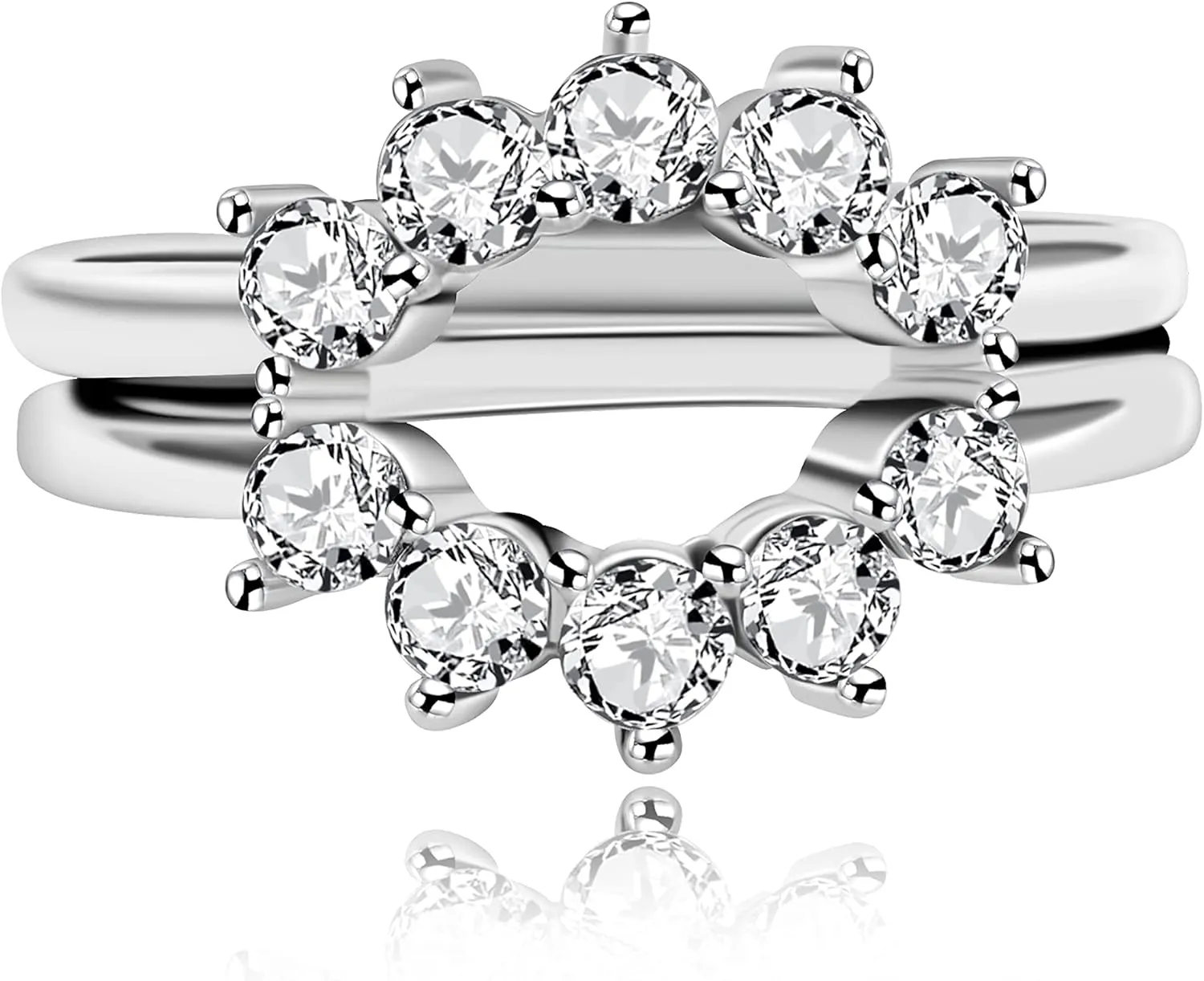 Uloveido 2pcs 925 Sterling Silver Cubic ZIrconia Curved Stackable Rings Wedding Engagement Anniversary Promise Rings Enhancer Set for Women Y1520