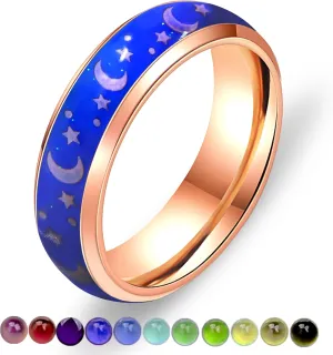 Uloveido 6MM Stainless Steel Band Comfort Fit Temprature Sensitive Color Changing Mood Rings Rainbow Tone