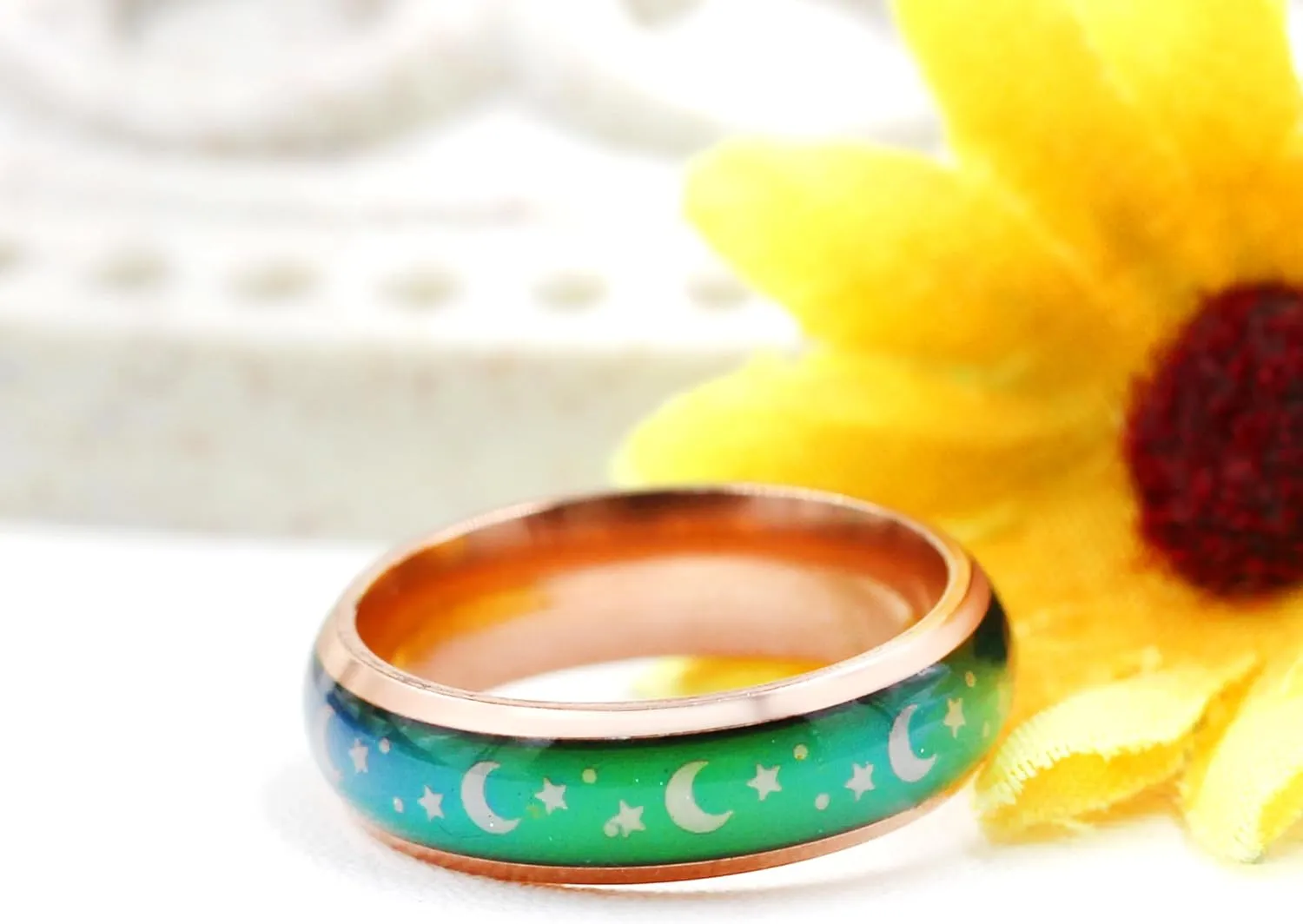 Uloveido 6MM Stainless Steel Band Comfort Fit Temprature Sensitive Color Changing Mood Rings Rainbow Tone