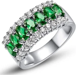 Uloveido 7 Stone Green Cubic Zirconia Half-moon/Meniscus Rings Engagement, Best Gifts for Women Size 6-9 J501
