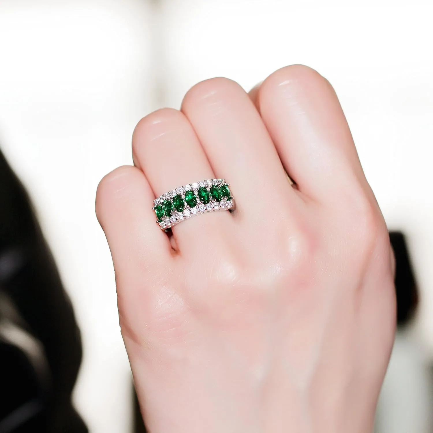 Uloveido 7 Stone Green Cubic Zirconia Half-moon/Meniscus Rings Engagement, Best Gifts for Women Size 6-9 J501