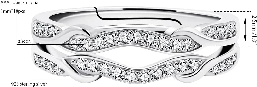 Uloveido 925 Sterling Silver Infinity Double Wrap Ring Guard Enhancer Wedding Bands 2pcs Stack Eternity Rings Set Y1522