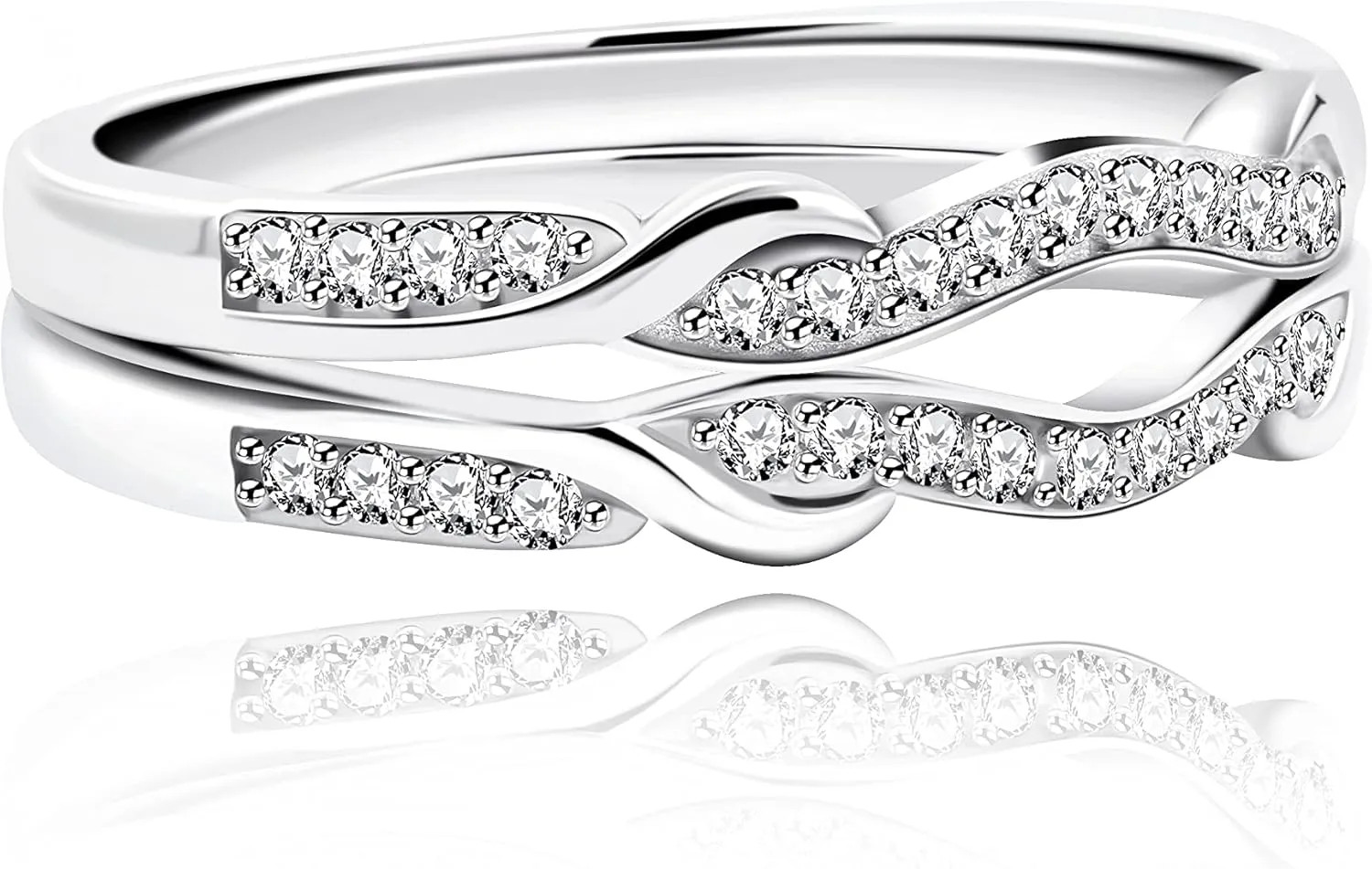 Uloveido 925 Sterling Silver Infinity Double Wrap Ring Guard Enhancer Wedding Bands 2pcs Stack Eternity Rings Set Y1522