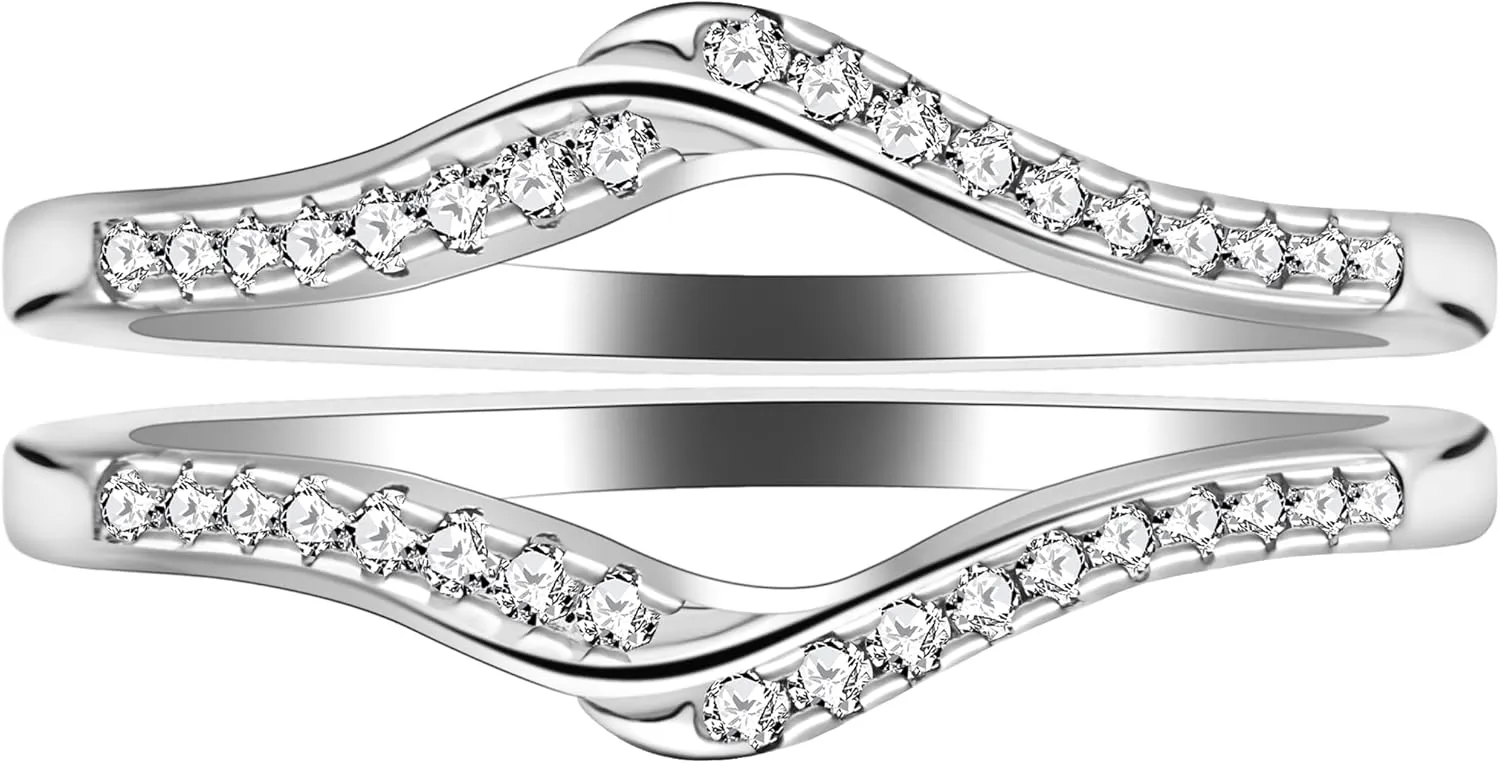 Uloveido 925 Sterling Silver Round CZ V Wrap Ring Guard Enhancer 2pcs Stack Rings Set Wedding Anniversary JewelryY1516