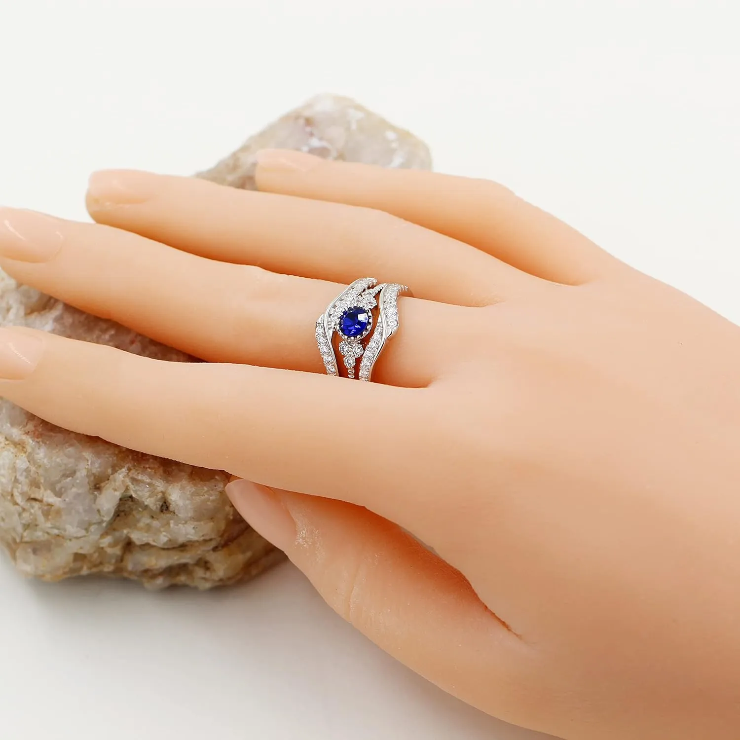 Uloveido 925 Sterling Silver Round CZ V Wrap Ring Guard Enhancer 2pcs Stack Rings Set Wedding Anniversary JewelryY1516
