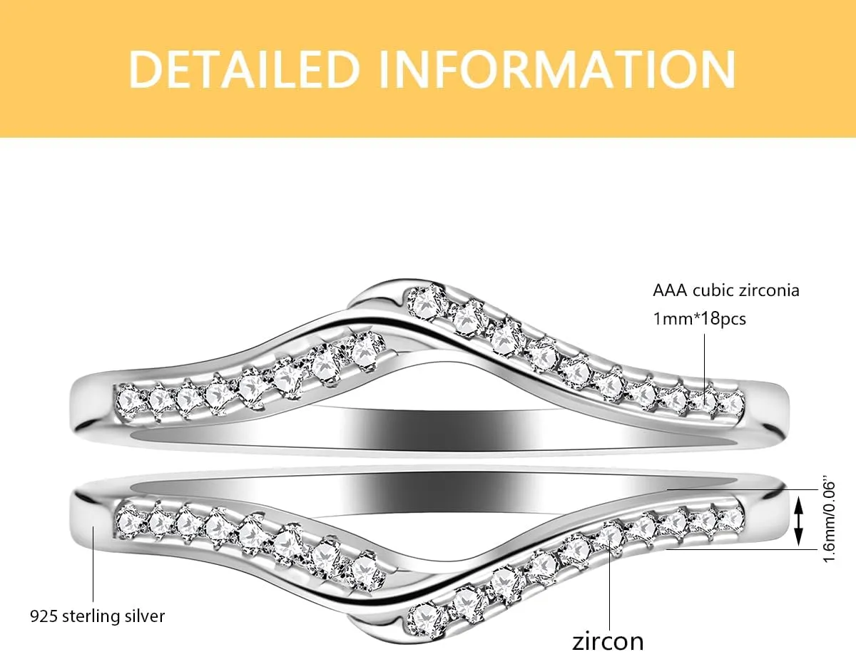 Uloveido 925 Sterling Silver Round CZ V Wrap Ring Guard Enhancer 2pcs Stack Rings Set Wedding Anniversary JewelryY1516