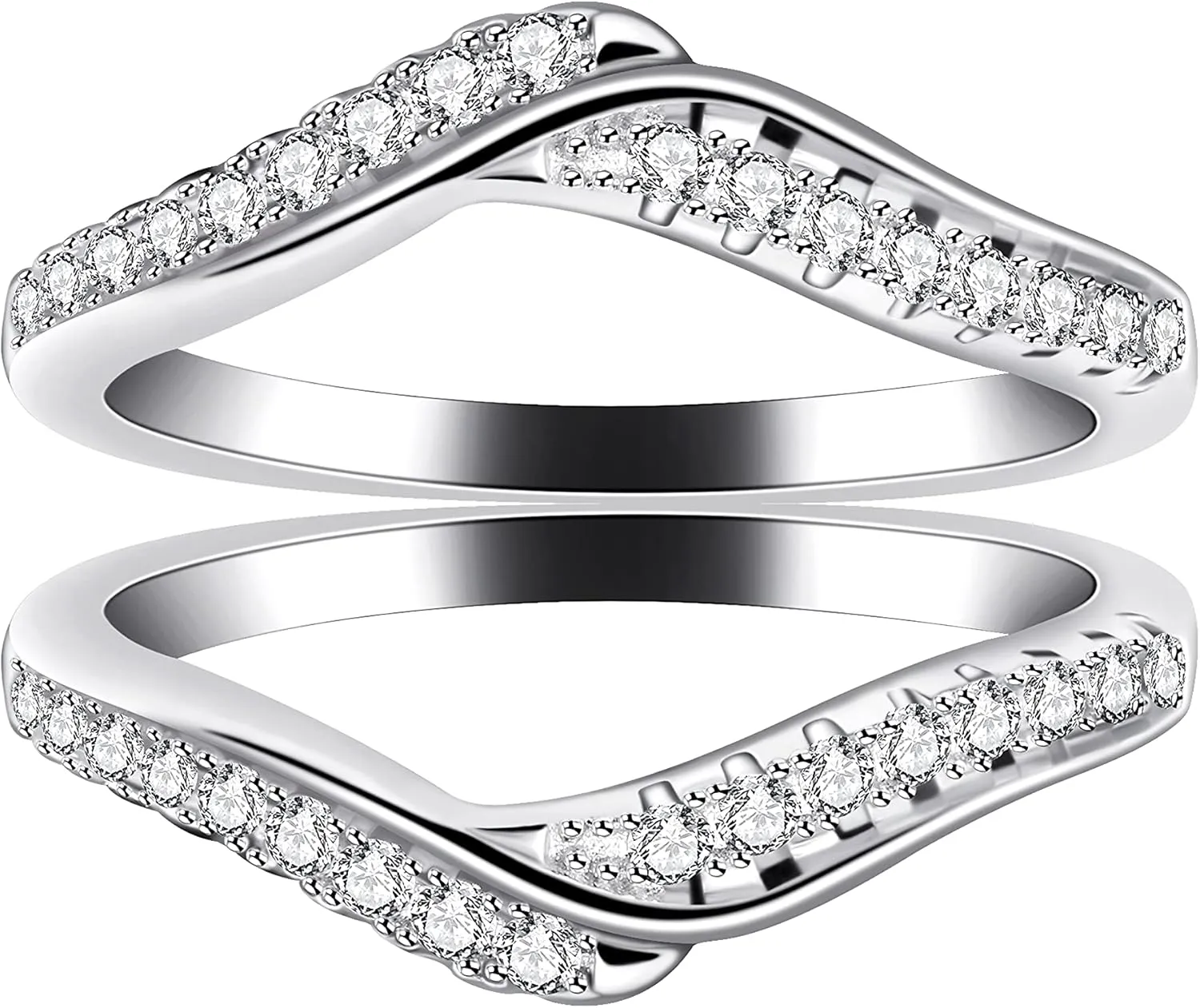 Uloveido 925 Sterling Silver Round CZ V Wrap Ring Guard Enhancer 2pcs Stack Rings Set Wedding Anniversary JewelryY1516