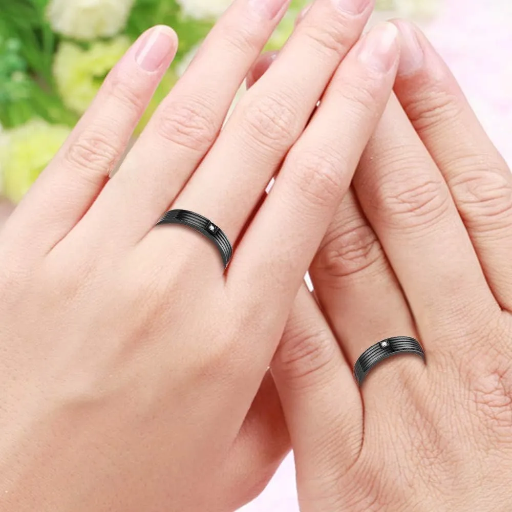 Uloveido Black Titanium Steel Couples Ring Cubic Zirconia Wedding Band Engagement Rings Set for Women and Men Y996