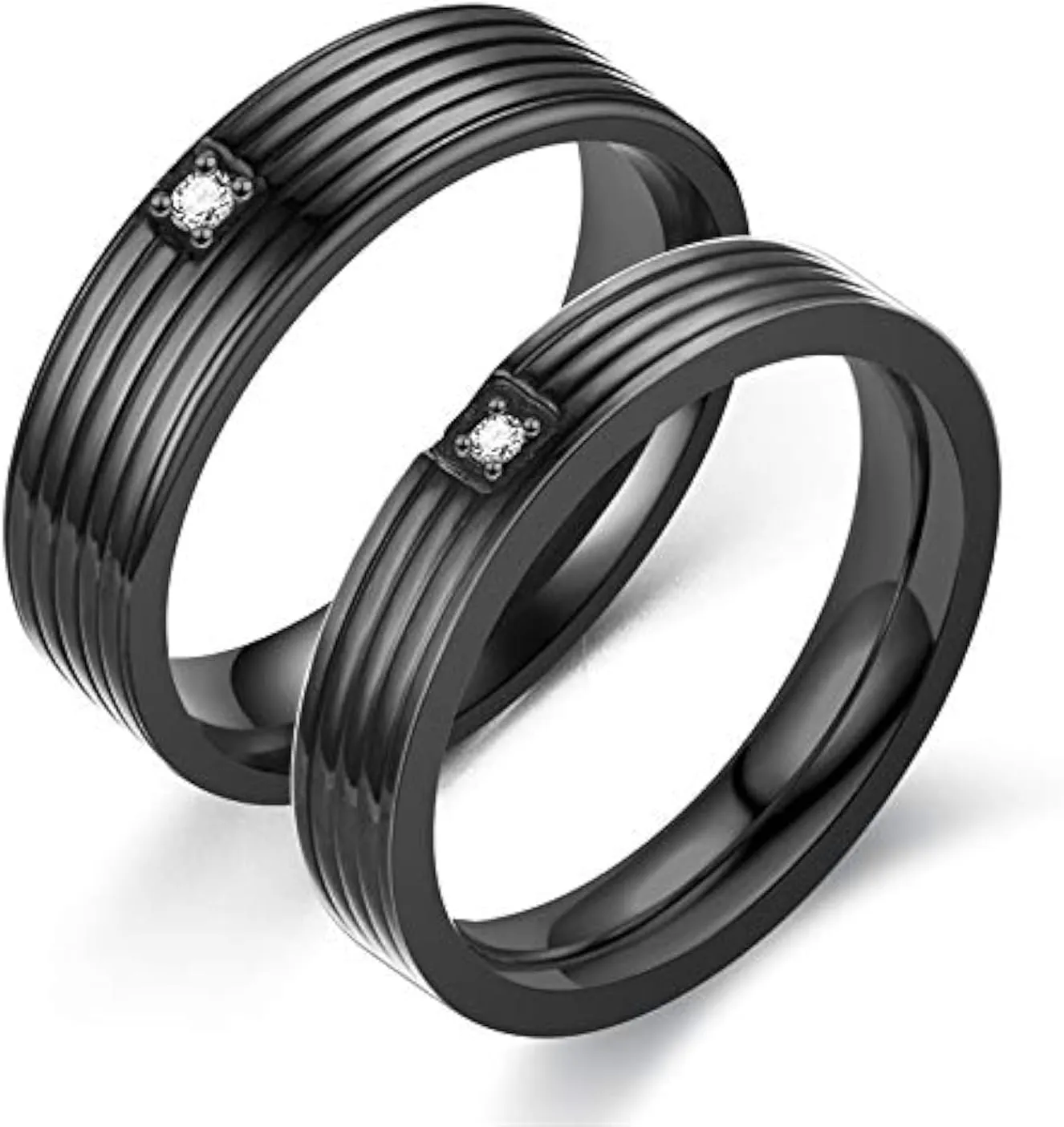 Uloveido Black Titanium Steel Couples Ring Cubic Zirconia Wedding Band Engagement Rings Set for Women and Men Y996