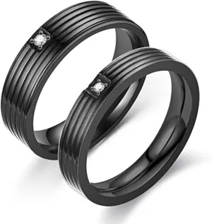 Uloveido Black Titanium Steel Couples Ring Cubic Zirconia Wedding Band Engagement Rings Set for Women and Men Y996